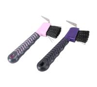 TOBBOMEY 2Pcs Horse Hoof Pick with Stiff Brush for Grooming and Cleaning Two-screw Fix Design Comfortable Grip for Horses Goats Donkeys Hoof Care Tool Random Color
