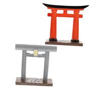 TOBBOMEY 2pcs Japanese Miniature Gate Resin Craft Gate Figurines for Garden Ornaments Micro Landscape Decoration DIY Coloring Mini House Model