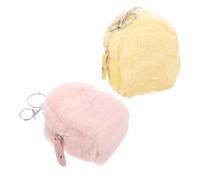 TOBBOMEY 2pcs Kawaii Plush Coin Pouch with Keychain Mini Soft Wallet for Compact Portable Small Purse Cute Backpack Ornament Travel-friendly Plush Change Bag in Pink and Yellow