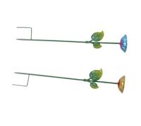 TOBBOMEY 2pcs Outdoor Bird Water Dish with Metal Stake Hand-painted Flower Design Iron Bird Bath Feeder Bowls for Garden Lawn Balcony Coated Watering Station