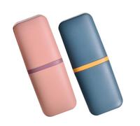 TOBBOMEY 2PCS Portable Dual-use Travel Toothbrush and Toothpaste Case Dustproof Storage Container with Mouthwash Cup Function Compact for Business Camping Daily Use Pink