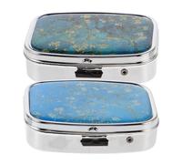 TOBBOMEY 2pcs Portable Metal Pocket Pill Organizer with Compartments, Small Travel Medicine Box for Women, Compact Silver Pill Case Holder for Vitamins and Supplements