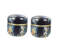 TOBBOMEY 2pcs Portable Round Tinplate Tea Canisters Multi-function Storage Jars for Loose Leaves and Powder Dusting Powder Containers with Artistic Pattern Easy-clean Cosmetic and Kitchen