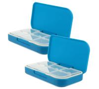 TOBBOMEY 2Pcs Portable Weekly Pill Organizer Box with Secure Buckle Compartments for Daily Medicine Storage Travel-Friendly Capsule Case in Blue for Vitamins and Tablets