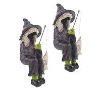 TOBBOMEY 2pcs Purple Fishing Witch Figurines Resin Halloween Decorations Sitting Witch Ornaments for Garden Edge Lawn Aquarium Shelf Tabletop Craft Sculptures