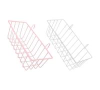 TOBBOMEY 2pcs Rabbit Hay Feeder Rack for Cage Small Animals Bunny Food Holder with Hollow Cast Iron Basket in White and Pink for Pet Feeding