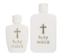 TOBBOMEY 2pcs Refillable Holy Water Bottles 100ml+60ml with Cross for Baptism and Religious Blessing, Empty Christian Water Containers for Wedding and Party Décor