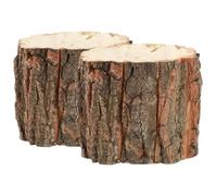 TOBBOMEY 2pcs Rustic Wood Stump Flower Pots Low Barrel Planters for Outdoor Plants Farmhouse Style Decorative Plant Holders for Home and Garden