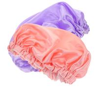 TOBBOMEY 2Pcs Satin Bathing Caps for Women Reusable Shower Hats with Soft EVA Lining Comfortable Hair Bonnets for Sleeping and Showering Purple Rainbow Pink