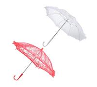 TOBBOMEY 2Pcs Small Lace Parasol Umbrella Set for Wedding and Photography Props, White and Red Patterned Decorative Bride Costume Accessory