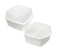 TOBBOMEY 2pcs Small Vegetable Steamer Microwave Vegetables Cooker Bun Dumpling Steamer Microwave Steaming Pot Removable Strainer Lid Kitchen Utensil Cookware White