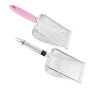 TOBBOMEY 2pcs Stainless Steel Cat Litter Scoop Metal Speed Sifter Handle for Litter Box Cleaning Wide Scoop Small