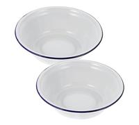 TOBBOMEY 2pcs Vintage Enamelware Bowls Thickened Deep Soup Storage Basins for Kitchen Fruit Salad Serving and Washing Household Classic White Enamel Bowls