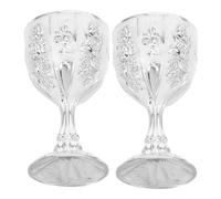 TOBBOMEY 2pcs Vintage Metal Chalice Goblets Silver Party Cups Embossed Decorative Wine Cups for Home Bar Parties Drop-Resistant Retro Water Goblets with Timeless Medieval Design