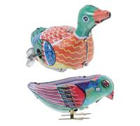 TOBBOMEY 2pcs Vintage Wind Up Tin Cute Magpie and Duck Clockwork Figures Early Educational Playthings for Easter