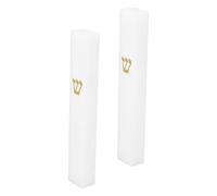 TOBBOMEY 2pcs White Resin Jewish Mezuzah Case for Doorway Traditional Torah Mezuzah with Intricate Design for Indoor Outdoor Home Decor and Blessing