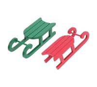 TOBBOMEY 2pcs Wooden Desktop Sleigh Ornaments Christmas Decoration Red and Green Rustic Holiday Tabletop Decor for Home Season Celebration