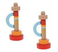 TOBBOMEY 2Pcs Wooden Horn Portable Vertical Trumpet with Handle Solid Wood Lightweight Musical Instruments for Early Learning and Hand Coordination Development