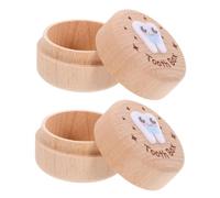 TOBBOMEY 2pcs Wooden Tooth Keepsake Box Multifunctional Round Storage for First Teeth Hair Locks Jewelry Sturdy Craftsmanship for Boys and Precious Memories