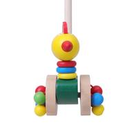 TOBBOMEY 2pcs Wooden Walker Trolley Detachable Early Childhood Push with Long Handle and Cartoon Duck Chicken Design for Walking Development and Color Recognition