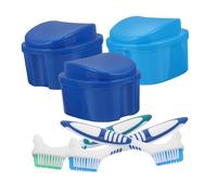 TOBBOMEY 3 Sets Denture Storage Kit with Soft Bristle Brush Leakproof Case for Travel Ventilated Compact Container for Cleaning Soaking and Protecting False Teeth