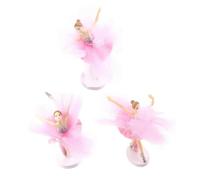 TOBBOMEY 3 Sets Pink Ballerina Tulle Girl Cake Toppers Elegant Ballet Party Favor Decorations for Birthday Wedding Shower Desserts and Miniature House Ornaments