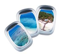 TOBBOMEY 3 Sheets Removable Sea Landscape Window Wall Decal Faux Airplane Window Sticker for Smooth Flat Surfaces Creative Lifelike Sea Pattern Mural Easy Application Without Wall Damage