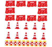 TOBBOMEY 30pcs Mini Traffic Cones Playset for Educational Traffic Scene with Red Cones Barricades Yellow Crash Barrels Realistic Road Simulation for Learning Rules and Outdoor Play
