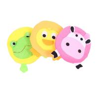 TOBBOMEY 3pcs Animal-Shaped Bath Sponges Gentle Cleaning Scrubbers for Boy Girl Soft Elastic Shower Poufs Assorted Cow Duck Frog Colors for Home and Travel