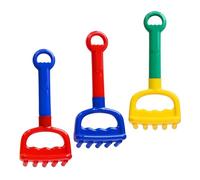 TOBBOMEY 3Pcs Beach Sand Rake for Age 1-5, Plastic Sand Set in Yellow, Red, Blue, Outdoor Sandpit Play Accessories for Boys and