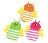 TOBBOMEY 3Pcs Cartoon Bath Gloves Washcloths for Bathing Exfoliating Mitts Lightweight Skin-Friendly Bathing Supplies with Cute Animal Patterns Green Yellow Red