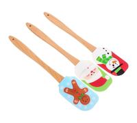 TOBBOMEY 3Pcs Christmas Silicone Spatula Set with Wooden Handles, Butter Mixing and Cake Decorating Spatulas, Snowman and Gingerbread Designs, Holiday Baking Kitchen Utensils for Cooking