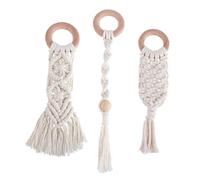 TOBBOMEY 3pcs Cotton Rope Woven Beech Wood Teeth Grinding Rod Teether Toy Baby Sensory Molar Stick Handmade for Infant Oral Care