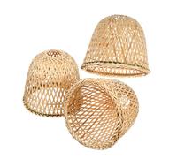 TOBBOMEY 3pcs Handwoven Rustic Bamboo Lamp Shade Covers for Bulbs Vintage Round Rattan Lampshades for Table Lamps Pendant Light and Chandelier Covers for Farmhouse Home Bedroom and Corridor