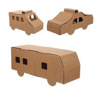 TOBBOMEY 3Pcs Vehicle Set - Cardboard Vehicle Model Building Kit for - DIY Paper Craft Cars Including Police Car, Ambulance Bus for Birthday Party Activities
