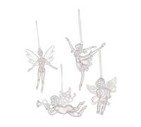 TOBBOMEY 4Pcs Acrylic Christmas Tree Ornaments Set - Ballet Girl, Cupid Angel with Trumpet and Harp, Fairy and Angel Wing Hanging Decorations for Holiday Home and Tree