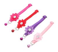 TOBBOMEY 4Pcs Adjustable Pet Collar with Bell Flower Design for Cats and Dogs Comfortable Breathable Material Skin Friendly Party Favor Accessories in Red Purple Rose Pink