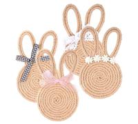 TOBBOMEY 4pcs Bunny Ear Drink Coasters Heat Resistant and Absorbent Hemp Rope Material Decorative Rustic Farmhouse Style Easter Theme Accent for Coffee Bars and Daily Use