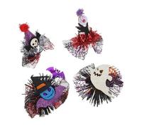 TOBBOMEY 4pcs Day Dead Pet Hair Clips Lightweight Tulle Spider Web Bow Accessories for Puppies and Kittens Halloween Witch Bat Costume Hairpins for Festive Dress Up