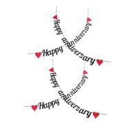 TOBBOMEY 4pcs Love Banner Happy Anniversary Glitter Banner Romantic Decorations Happy Anniversary Decor Heart Garland Hanging Paper Black