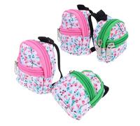 TOBBOMEY 4pcs Mini Doll Backpacks Cute Flower Print Zipper Bags for Dollhouse Accessories for DIY Decoration Portable Miniature School Supplies