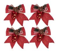TOBBOMEY 4pcs Pinecones for Christmas Tree Decorations Christmas Tree Decoration Bow Mini Toppers Xmas LED Small Large Red