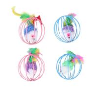 TOBBOMEY 4pcs Plush Mouse and Rat Cat Toys Set Interactive Teaser Toy with Balls for Kitten Hunting and Playing Indoor Pet Supplies Random Color