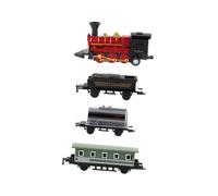 TOBBOMEY 4Pcs Retro Alloy Steam Train Set Pull Back Vehicle Model for Boys Educational Mini Train with Connectable Cars and Colorful