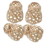 TOBBOMEY 4pcs Rustic Style Woven Bamboo Lamp Shades Pendant Light Covers for Living Bedroom Natural Bamboo Ceiling Lamp Covers Warm Soft Light Diffuser Multipurpose Decorative Lighting