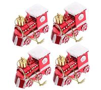 TOBBOMEY 4pcs Small Christmas Tree Car Pendants Bright Red Plastic Xmas Hanging Ornaments Festive Decorations for Tree Photo Props Party Atmosphere Enhancers