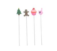 TOBBOMEY 4Pcs Stainless Steel Cake Tester Pins Baking Doneness Probe Tool for Biscuit Cupcake Muffin with Strawberry, Hand, Xmas Tree, and Snowman Shapes for Home Baking