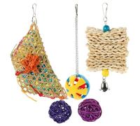 TOBBOMEY 5PCS Chicken Treat Ball Kit Hanging Bird Set with Feeder Chew and Weaving for Parrot Cage Chicken Accessories for Nutrition and Play Random Color