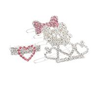 TOBBOMEY 5pcs Dog Hair Clips Rhinestone Design, Geometric Bone Crown Pet Hairpins in White and Pink, Delicate Dog Hair Decor for Small and Medium Pets