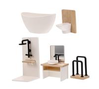 TOBBOMEY 5pcs Dollhouse Furniture with Bathtub Toilet Sink Towel Holder Realistic Doll House Bathroom Accessories for Pretend Play